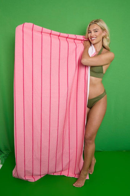 Pin Stripe Jumbo Beach Towel | Aqua & Pink | 200CM × 100CM