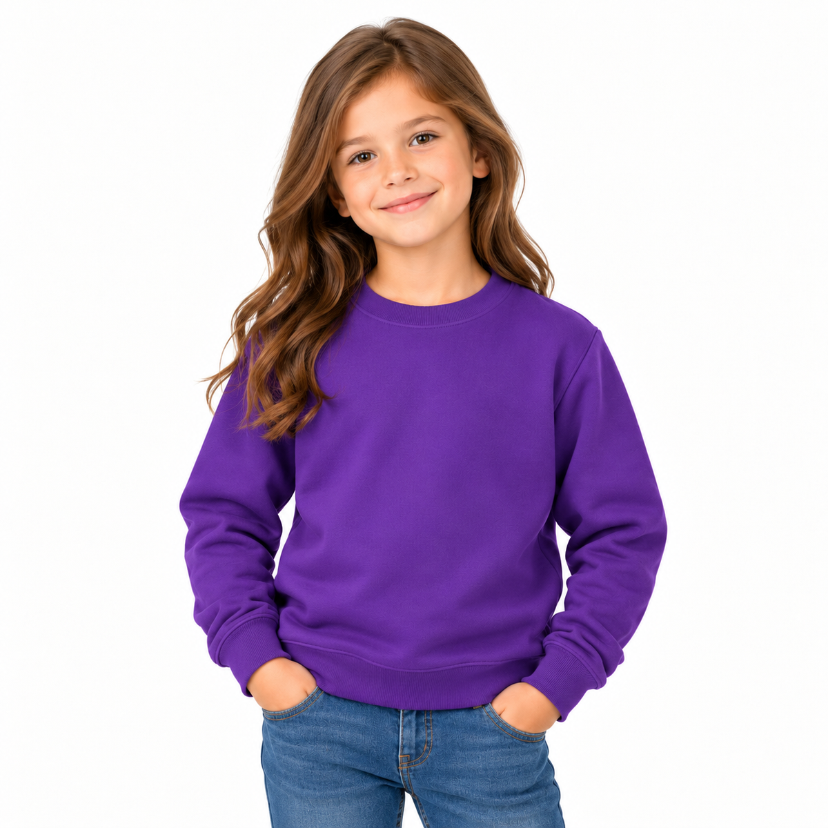 Purple Girls' Crew Neck Fleece Sweatshirt