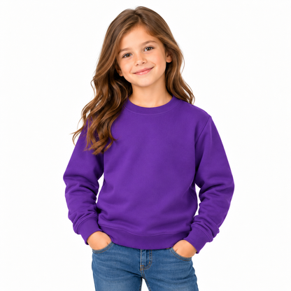 Purple Girls' Crew Neck Fleece Sweatshirt