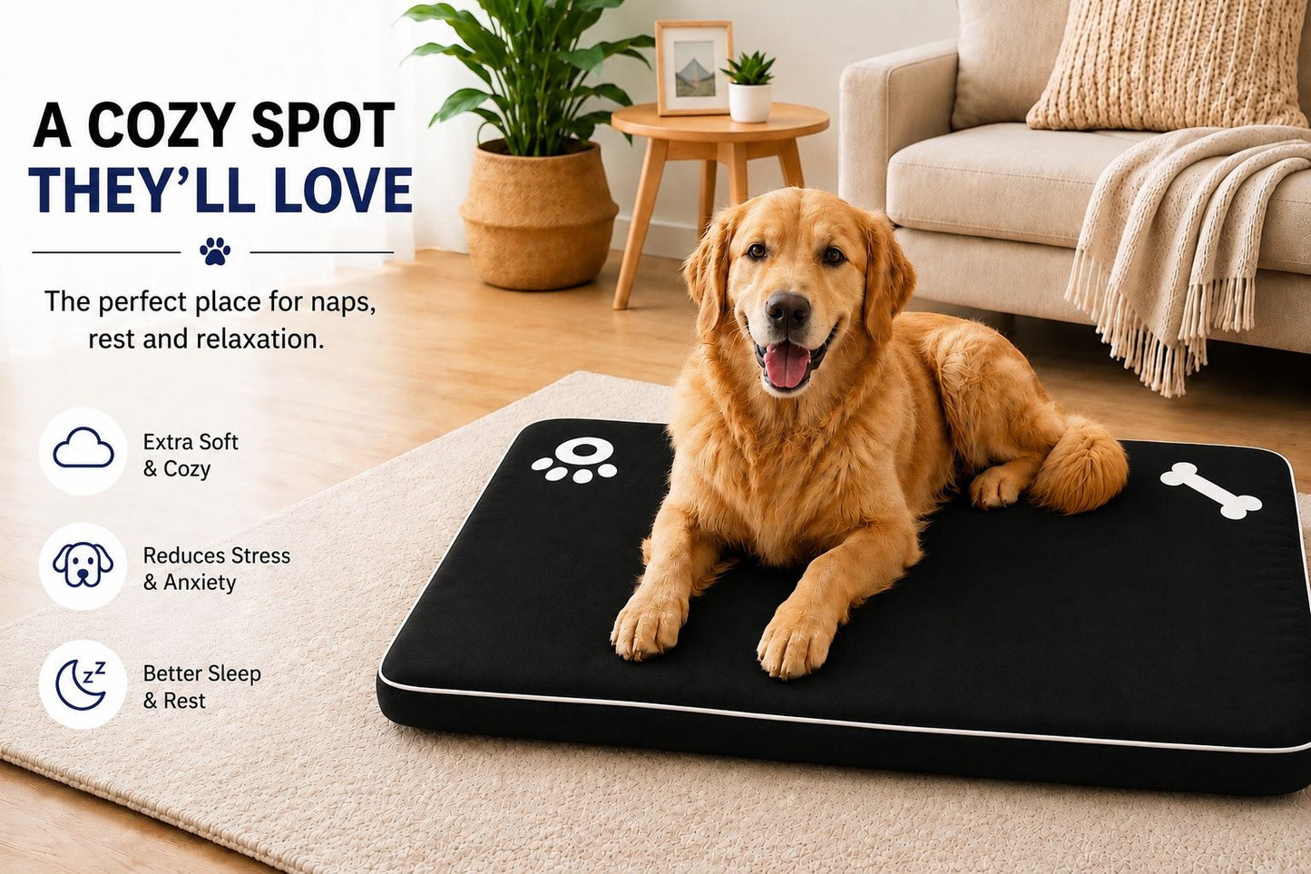 Pet Bed Mats Bone & Paw | 9 Colours | 2 Sizes