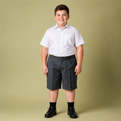 Pack of 2 Grey Plus Size School Shorts – Half Elasticated Waist with Zip & Clip