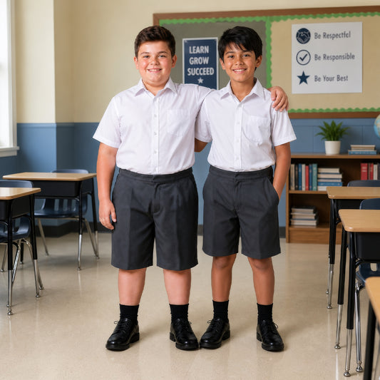 Pack of 2 Grey Plus Size School Shorts – Half Elasticated Waist with Zip & Clip