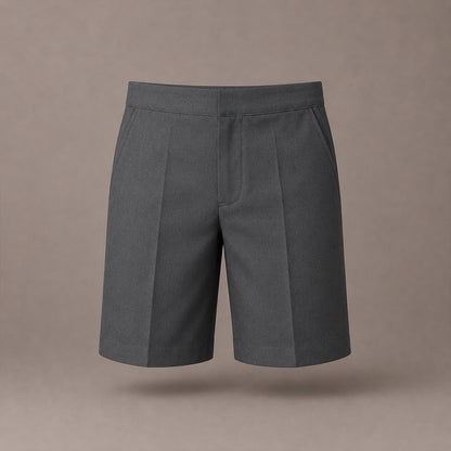 Grey Plus Size School Shorts – Half Elasticated Waist with Zip & Clip