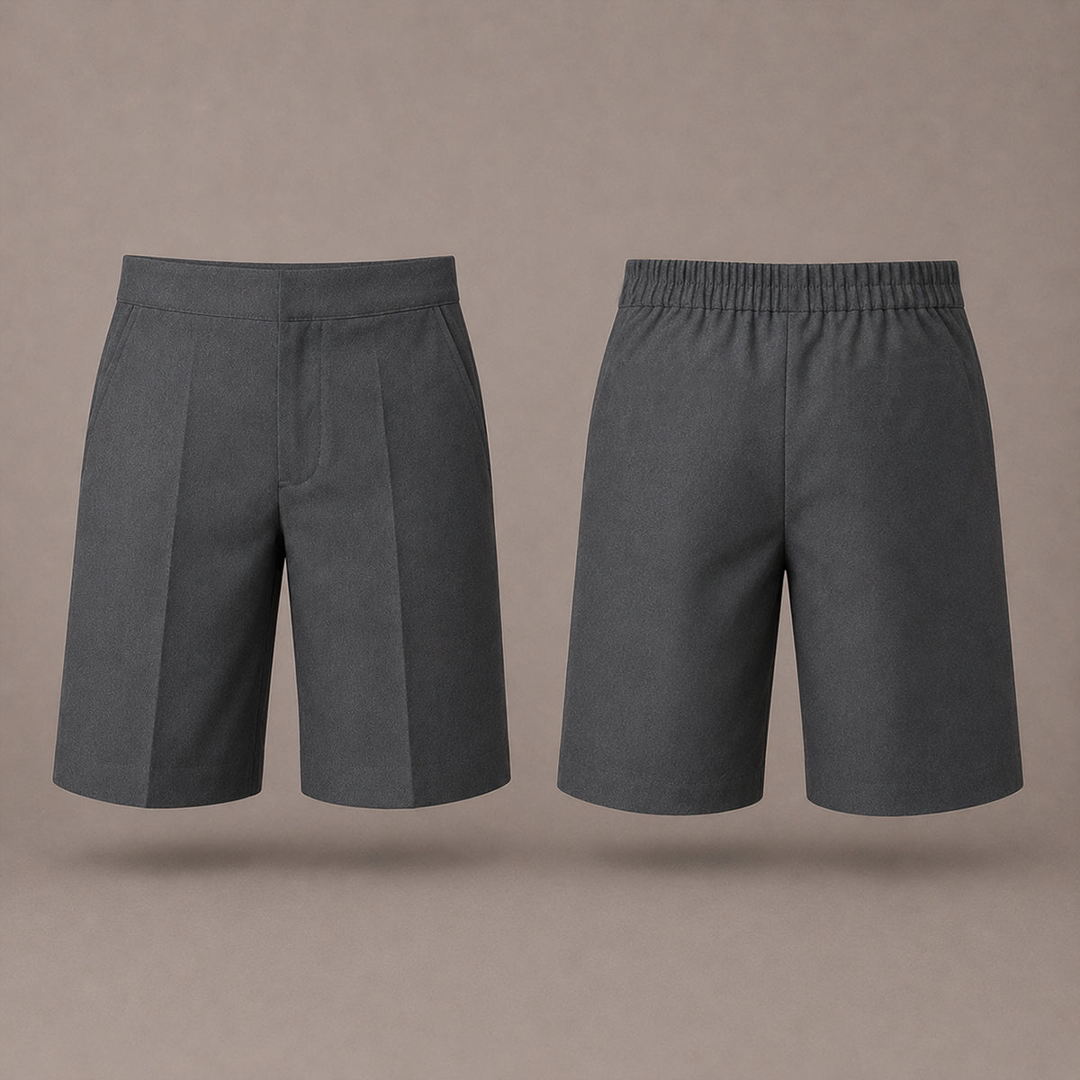 Pack of 2 Grey Plus Size School Shorts – Half Elasticated Waist with Zip & Clip