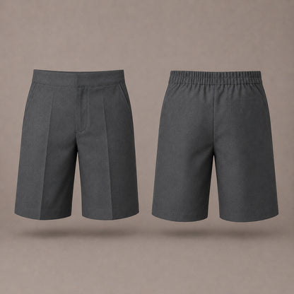 Pack of 2 Grey Plus Size School Shorts – Half Elasticated Waist with Zip & Clip