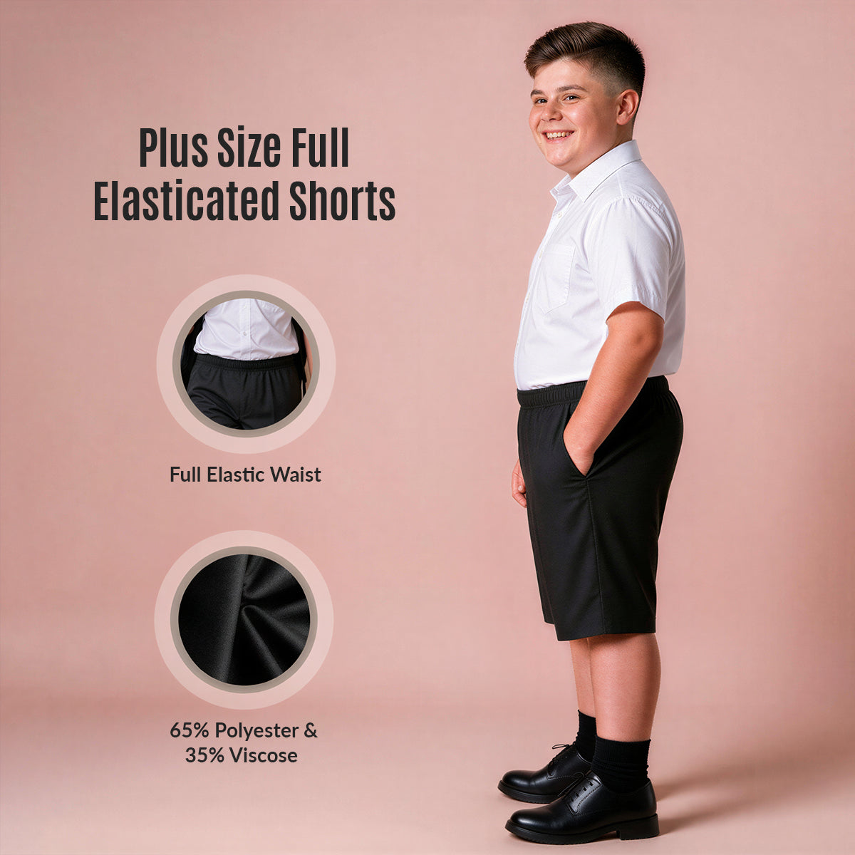 Black Plus Size Pull-On School Shorts – Full Elasticated Waist
