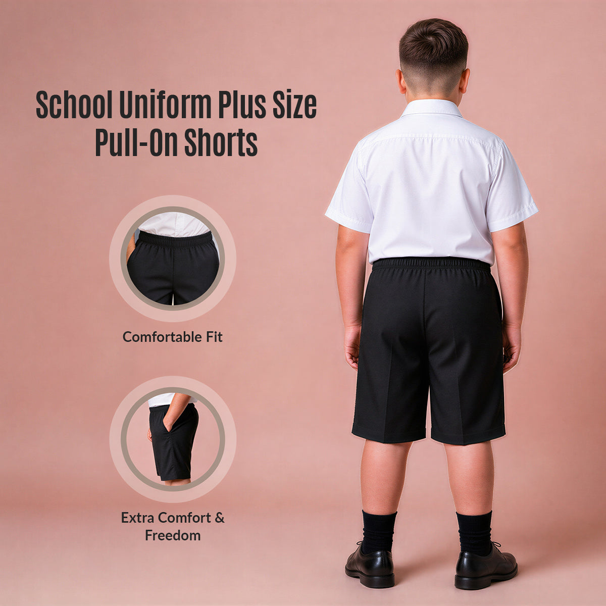 Black Plus Size Pull-On School Shorts – Full Elasticated Waist