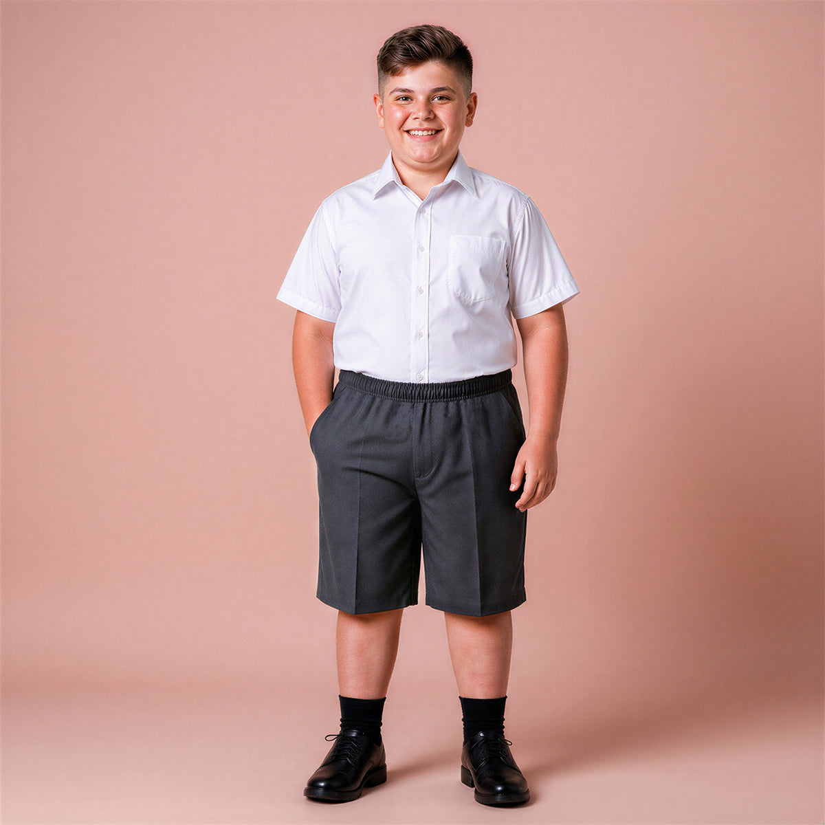Pack of 2 Grey Plus Size Pull-On School Shorts – Full Elasticated Waist