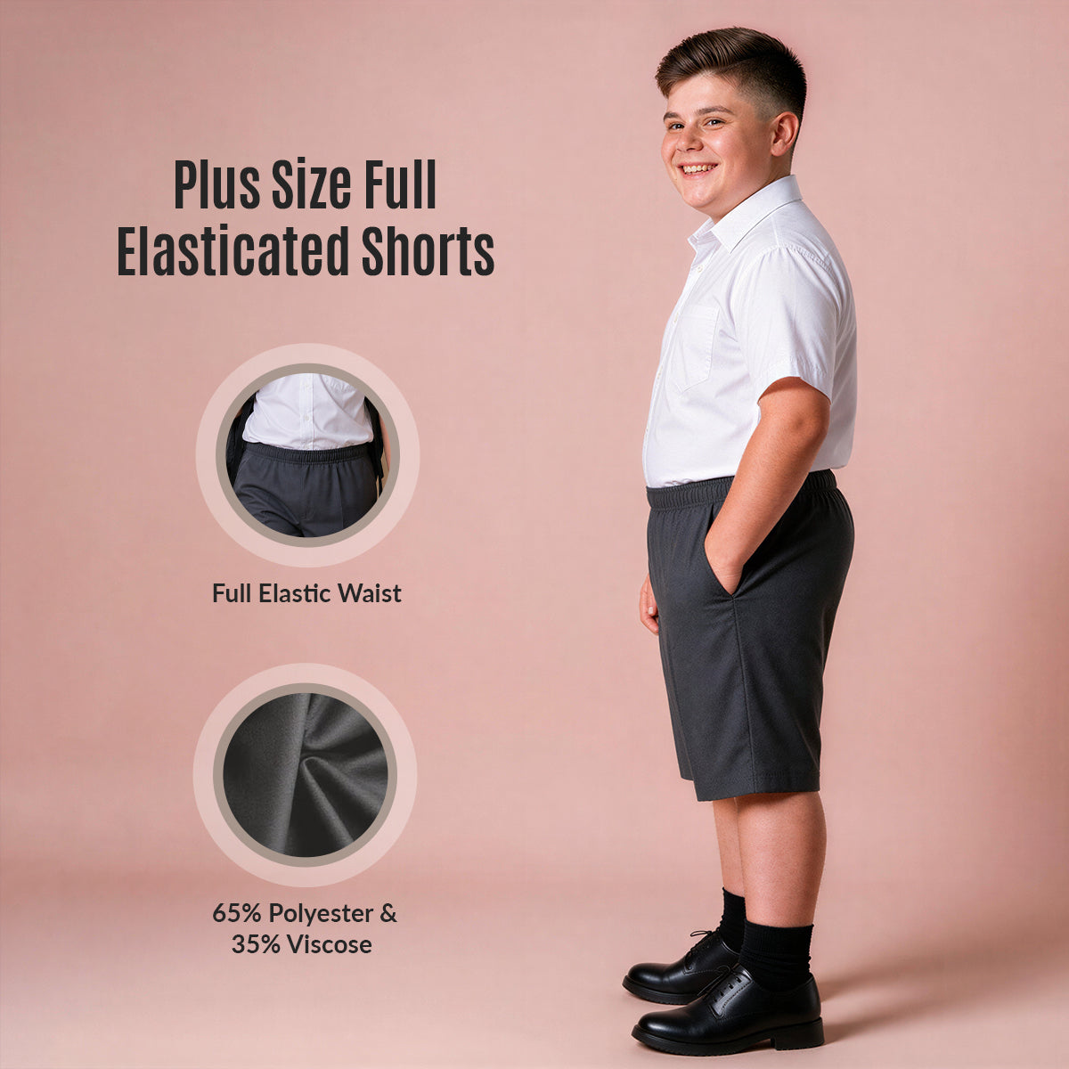 Pack of 2 Grey Plus Size Pull-On School Shorts – Full Elasticated Waist