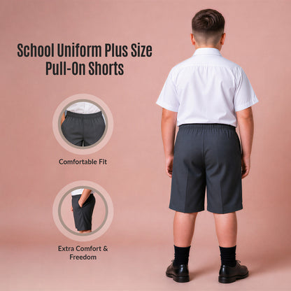 Pack of 2 Grey Plus Size Pull-On School Shorts – Full Elasticated Waist
