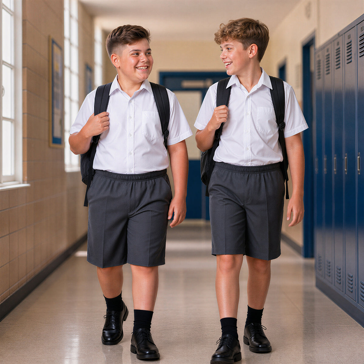 Pack of 2 Grey Plus Size Pull-On School Shorts – Full Elasticated Waist