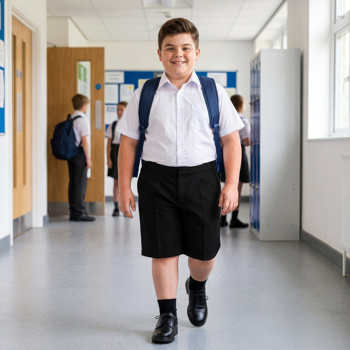 Black Plus Size School Shorts – Half Elasticated Waist with Zip & Clip