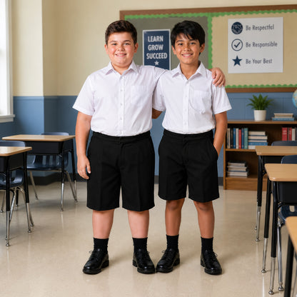 Pack of 2 Black Plus Size School Shorts – Half Elasticated Waist with Zip & Clip