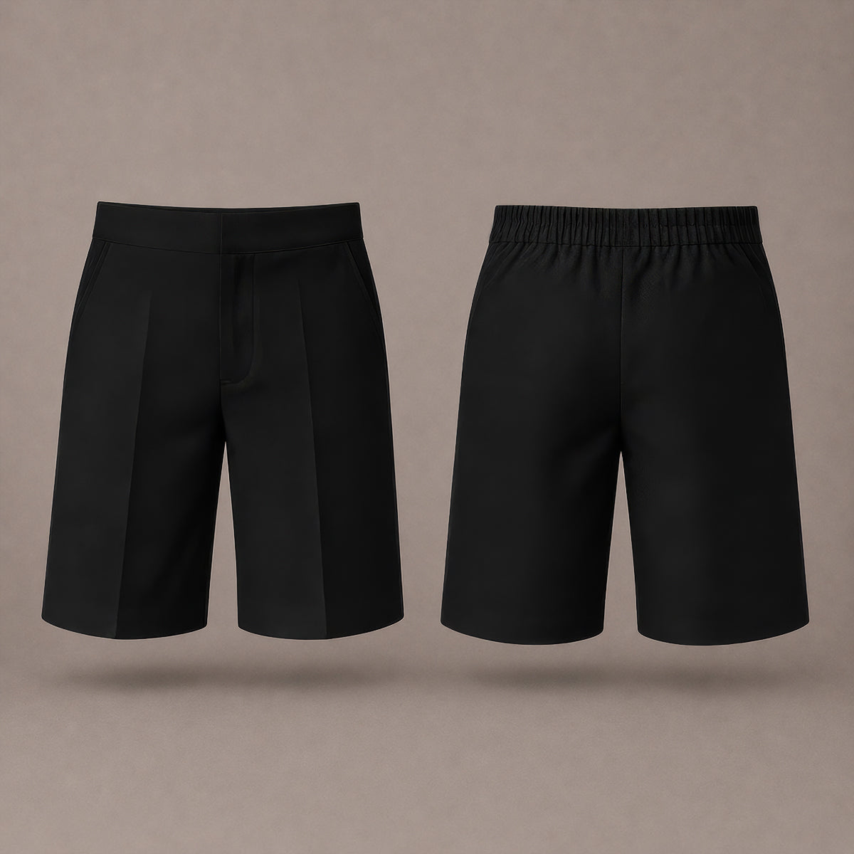 Pack of 2 Black Plus Size School Shorts – Half Elasticated Waist with Zip & Clip