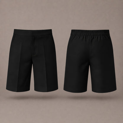 Pack of 2 Black Plus Size School Shorts – Half Elasticated Waist with Zip & Clip