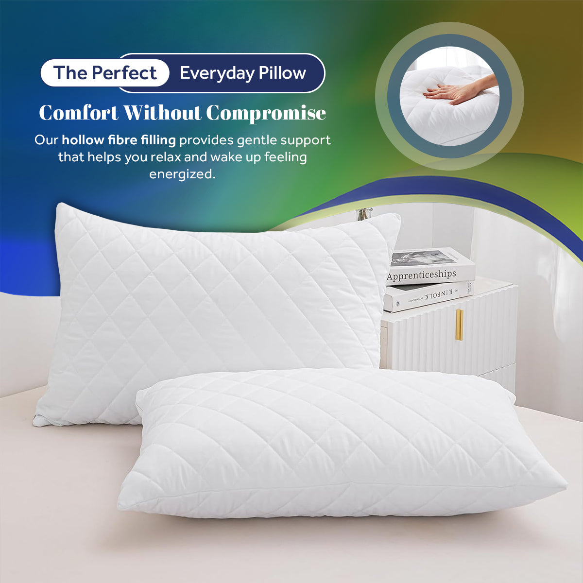 Quilted Hollow Fibre Pillows | Pack of 2