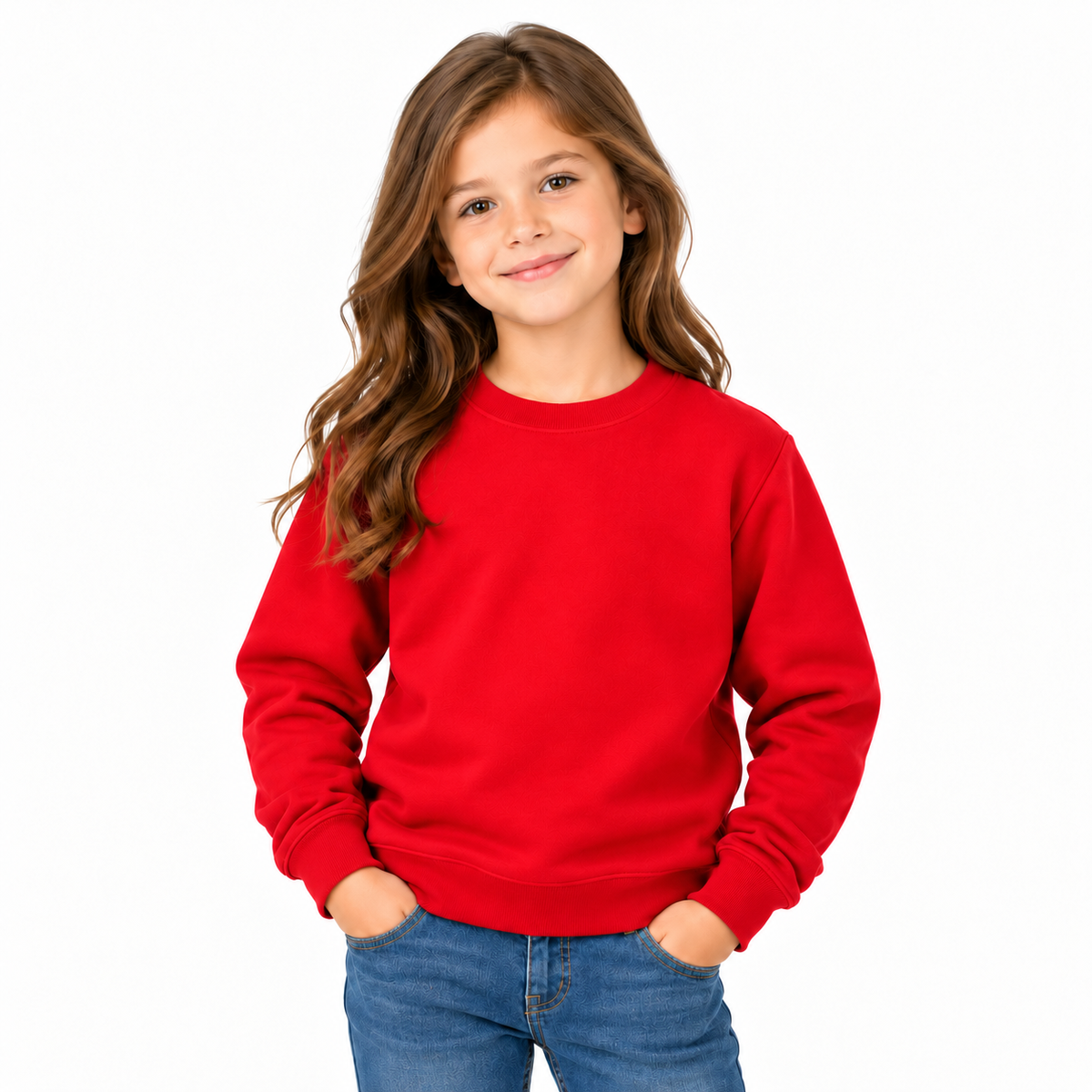 Red Girls' Crew Neck Fleece Sweatshirt
