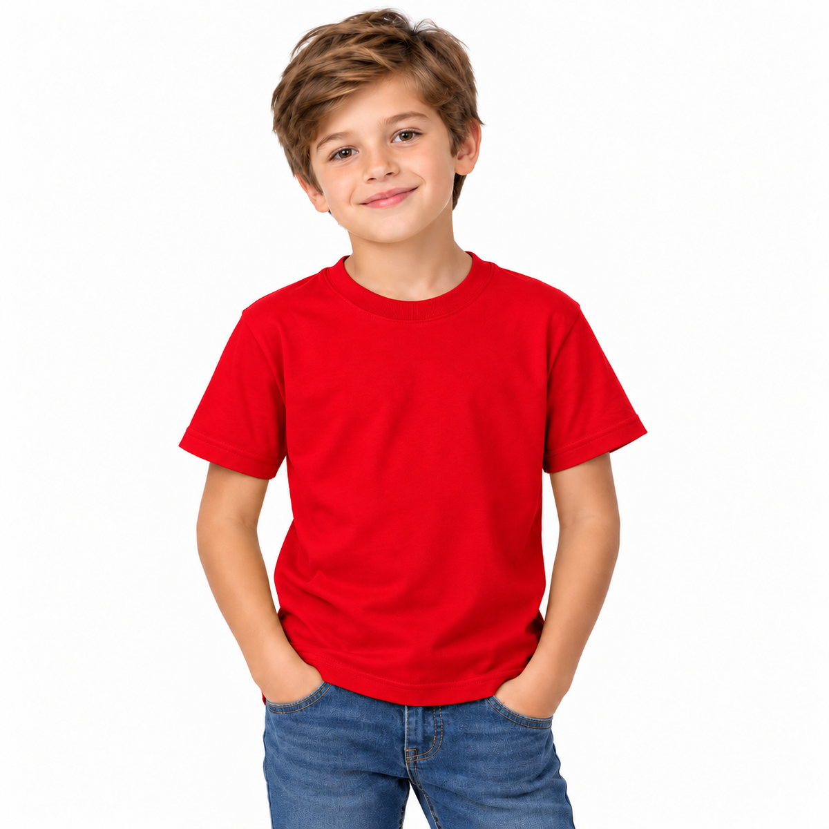 Red Boys' Plain T-Shirt
