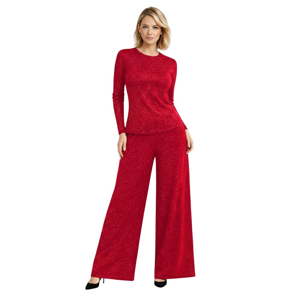 Glitter Jersey Co-Ord Set | Top & Wide-Leg Palazzo Trousers | 2-Piece Outfit | 7 Colours