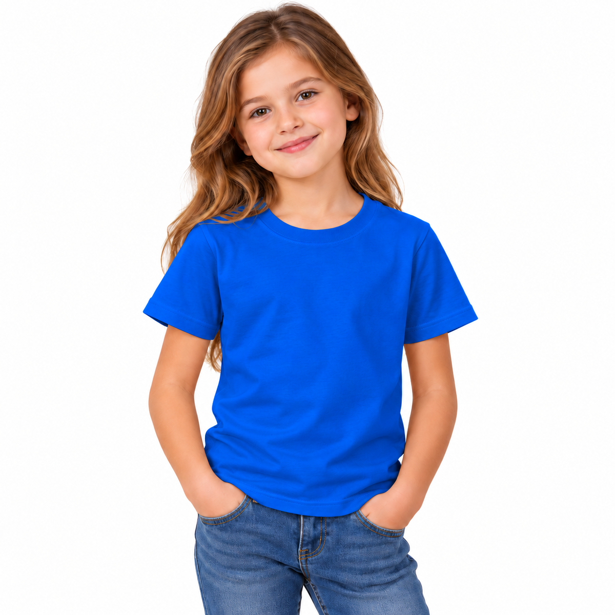 Girls' Plain T-Shirt Royal Blue