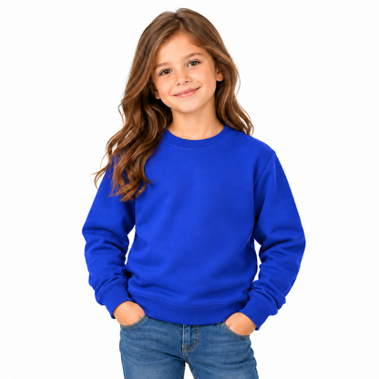 Royal Blue Girls' Crew Neck Fleece Sweatshirt