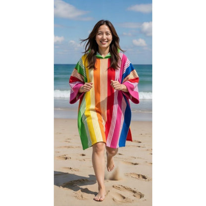 Rainbow Stripe Multi Sand Free Adult Poncho Towel