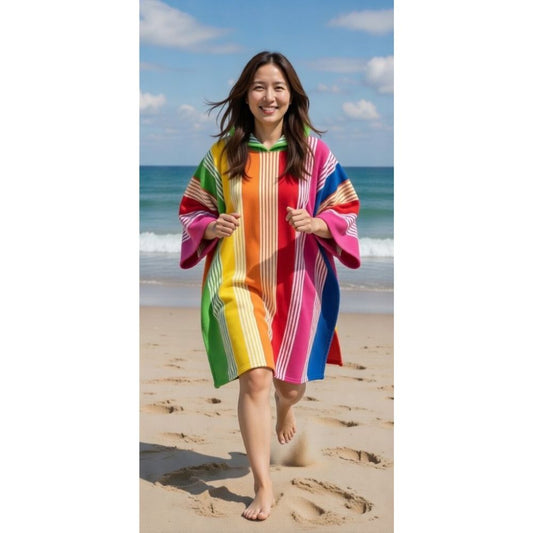 Rainbow Stripe Multi Sand Free Adult Poncho Towel