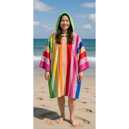 Rainbow Stripe Multi Sand Free Adult Poncho Towel