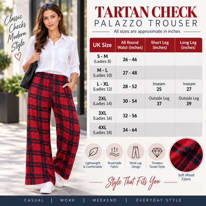 Tartan Check Palazzo Trousers | 3 Colours