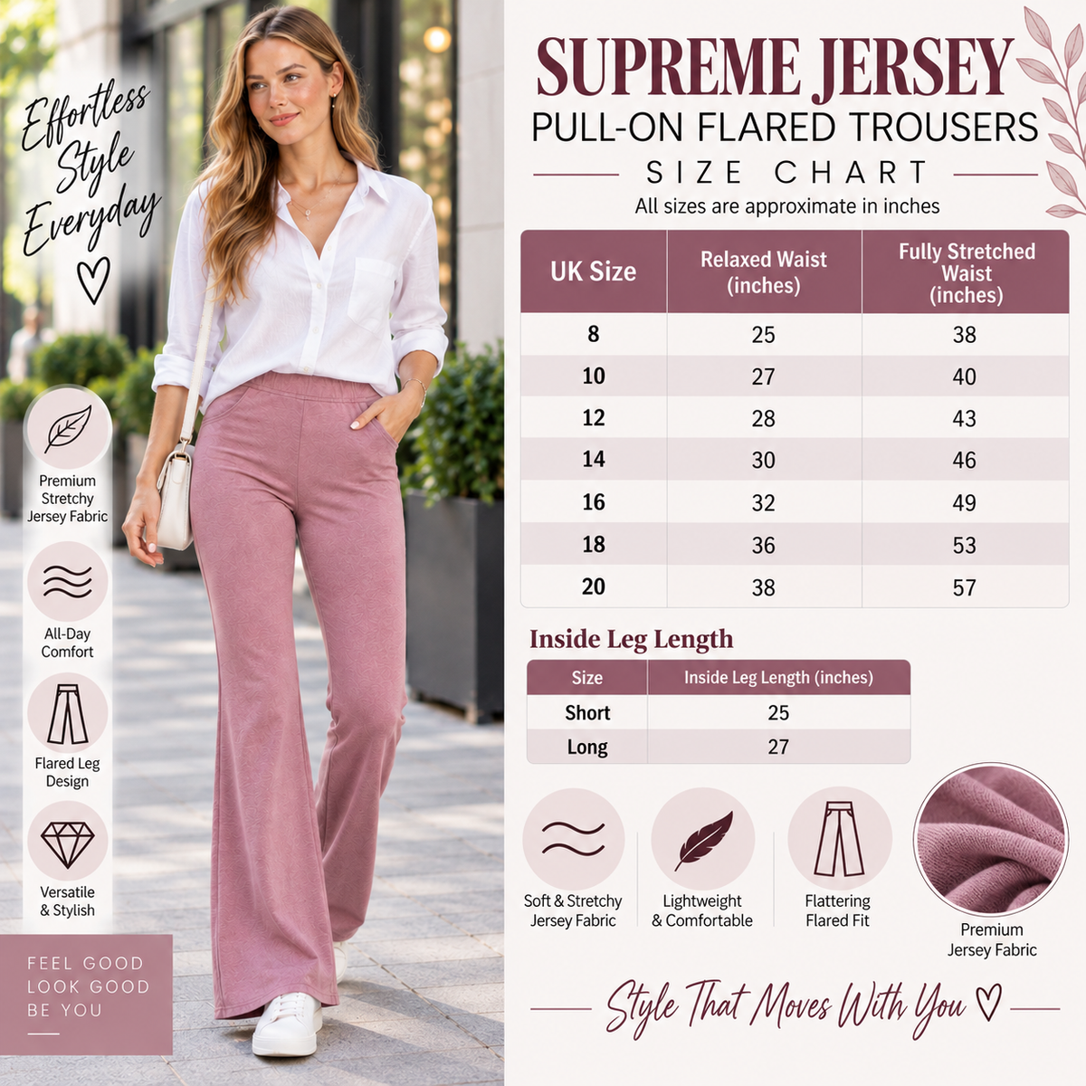 Supreme Jersey Pull-On Bootleg Flared Trousers | 11 Colours