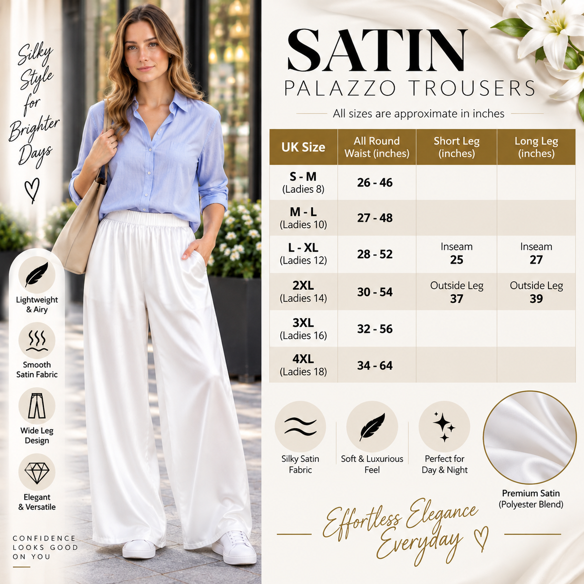 Satin Palazzo Trousers | 4 Colours