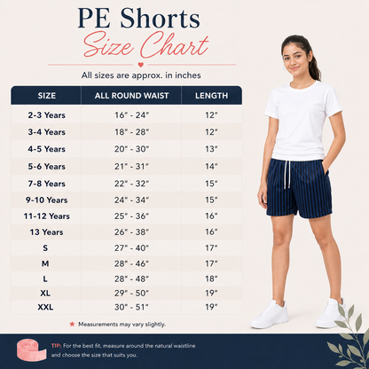 Girls PE Shadow Stripe Sports Shorts | 7 Colours