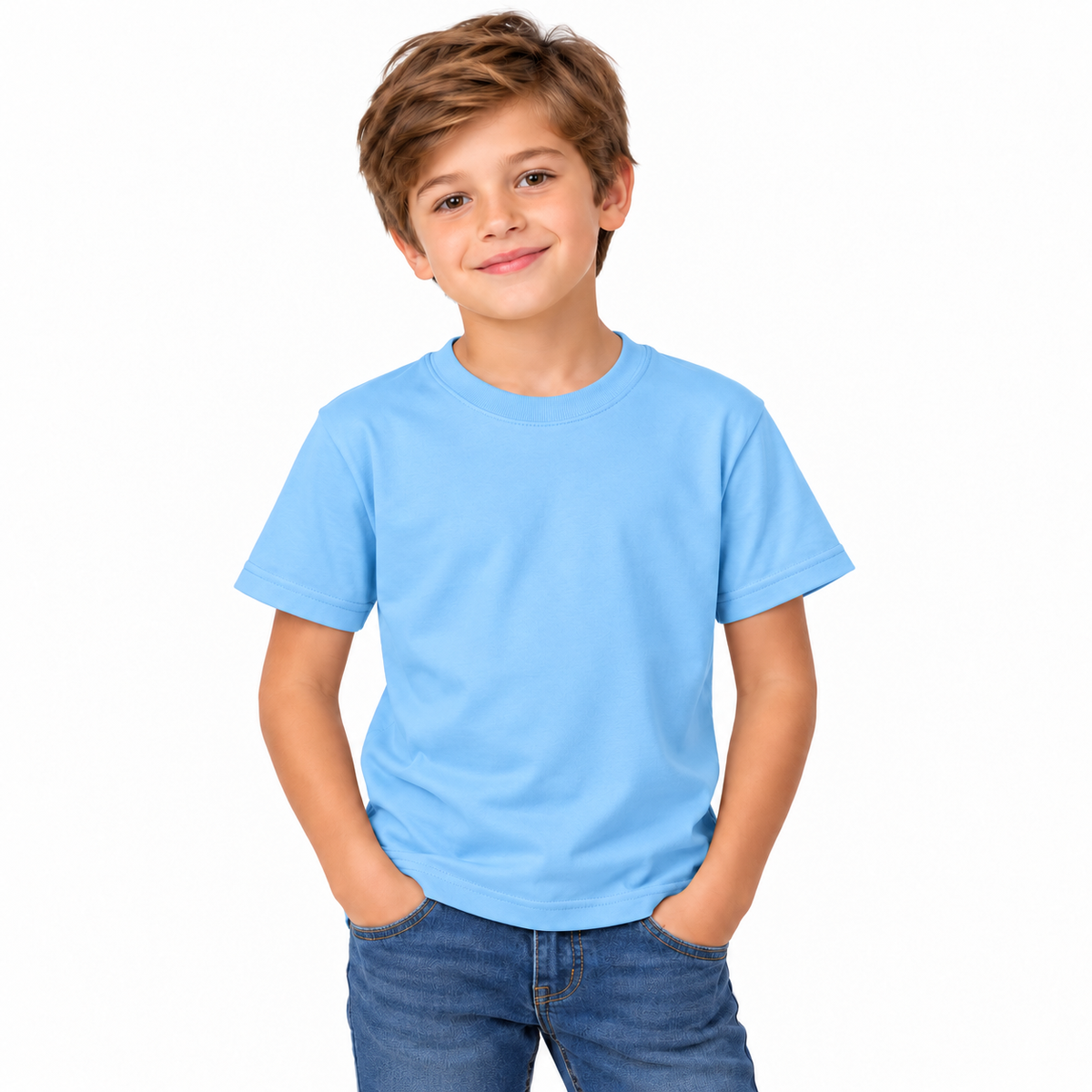 Sky Blue Boys' Plain T-Shirt
