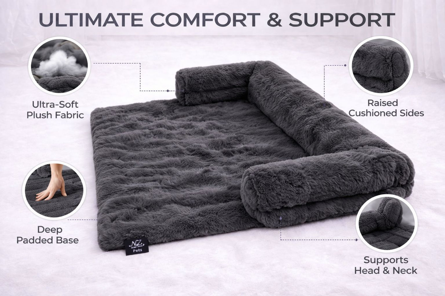 Sofa Pet Bed Square | 4 Colours | 2 Sizes