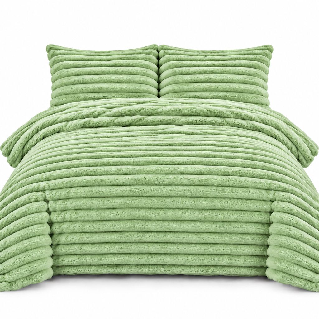 Chunky Teddy Fleece Duvet Cover Set Sage Green
