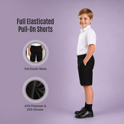 Pack of 2 Black Pull-On School Shorts – Full Elasticated Waist