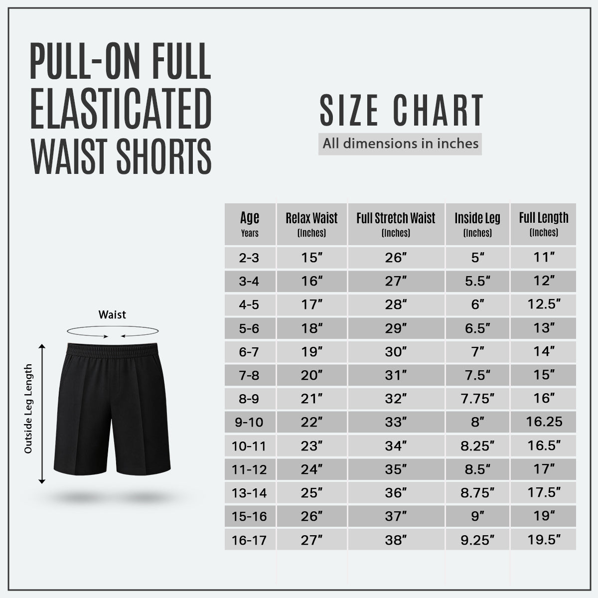 Pack of 2 Black Pull-On School Shorts – Full Elasticated Waist