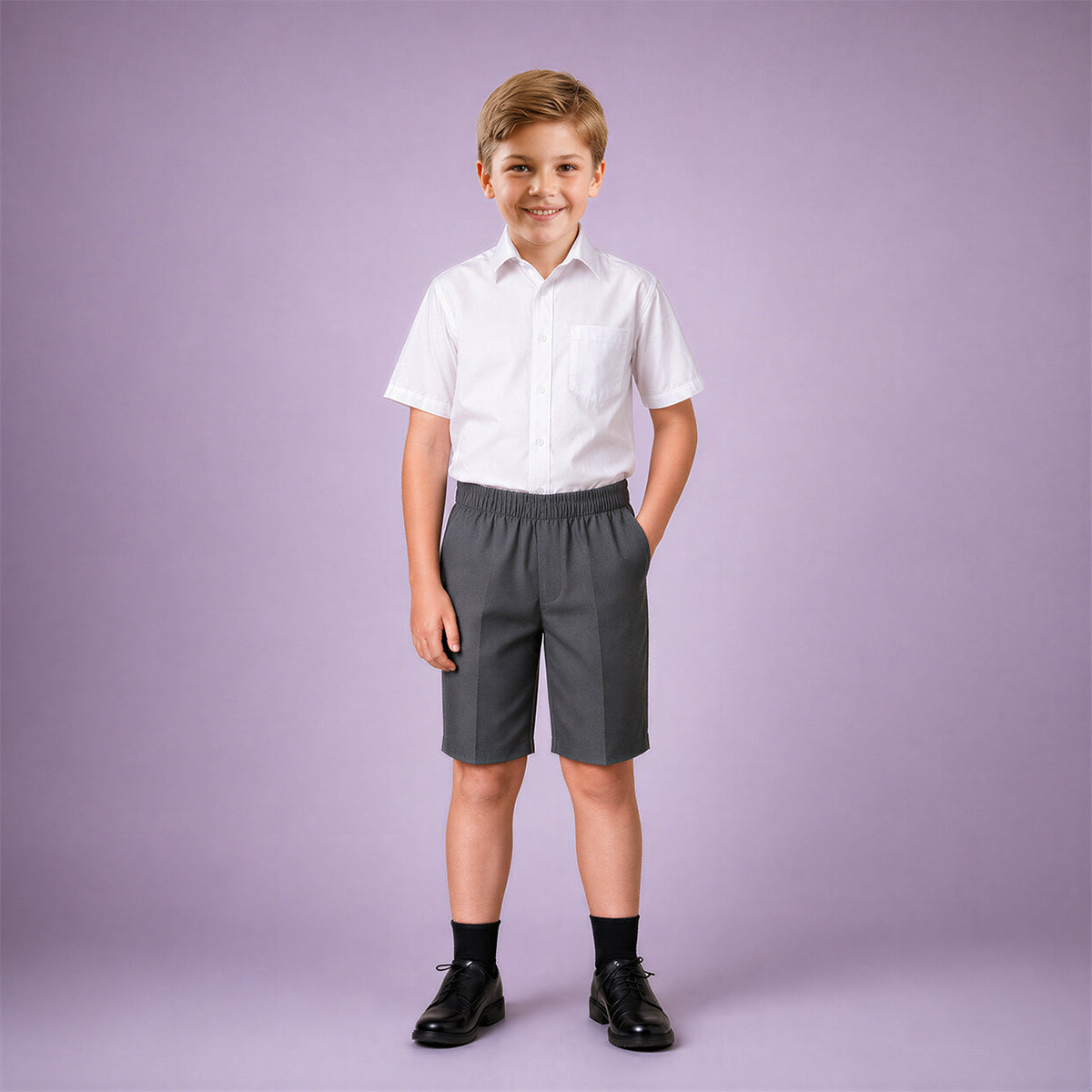 Grey Pull-On School Shorts – Full Elasticated Waist