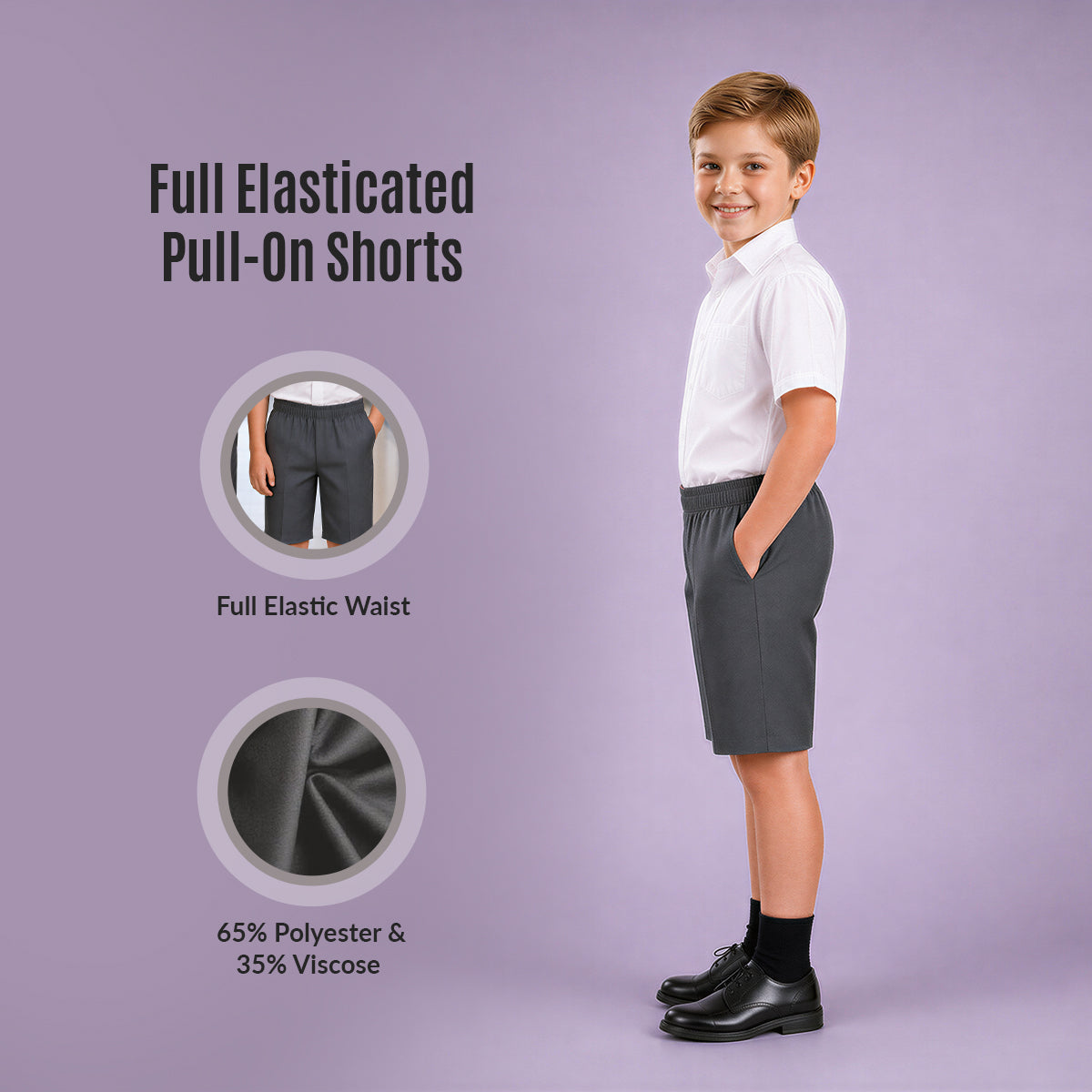 Grey Pull-On School Shorts – Full Elasticated Waist