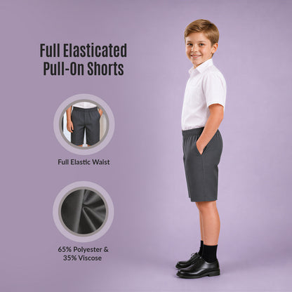 Grey Pull-On School Shorts – Full Elasticated Waist