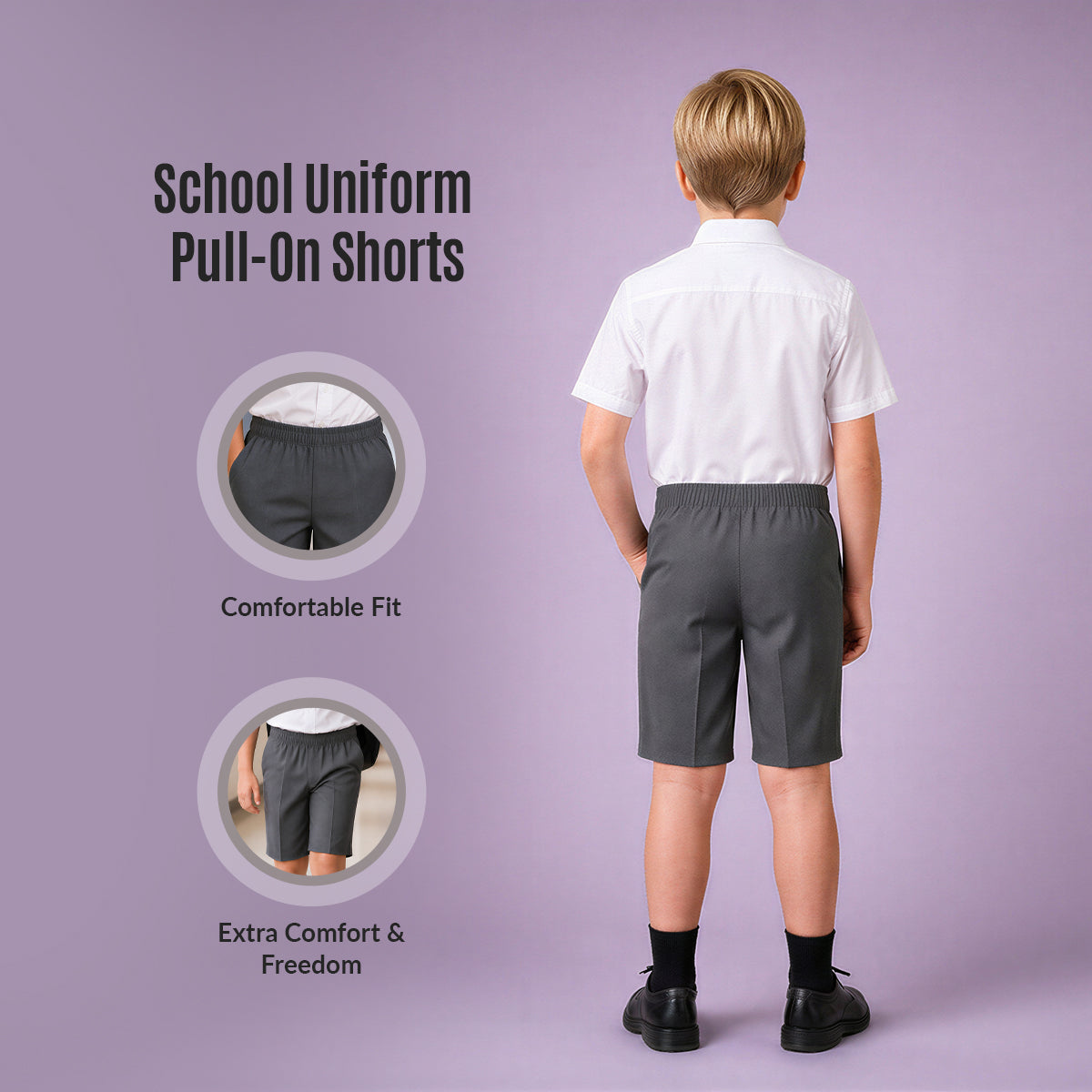 Grey Pull-On School Shorts – Full Elasticated Waist
