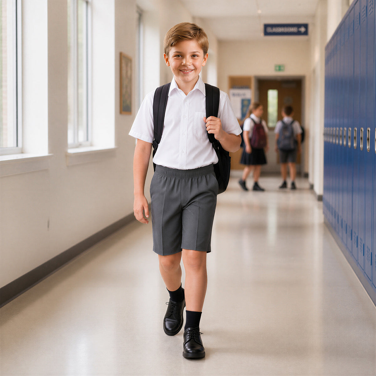 Grey Pull-On School Shorts – Full Elasticated Waist