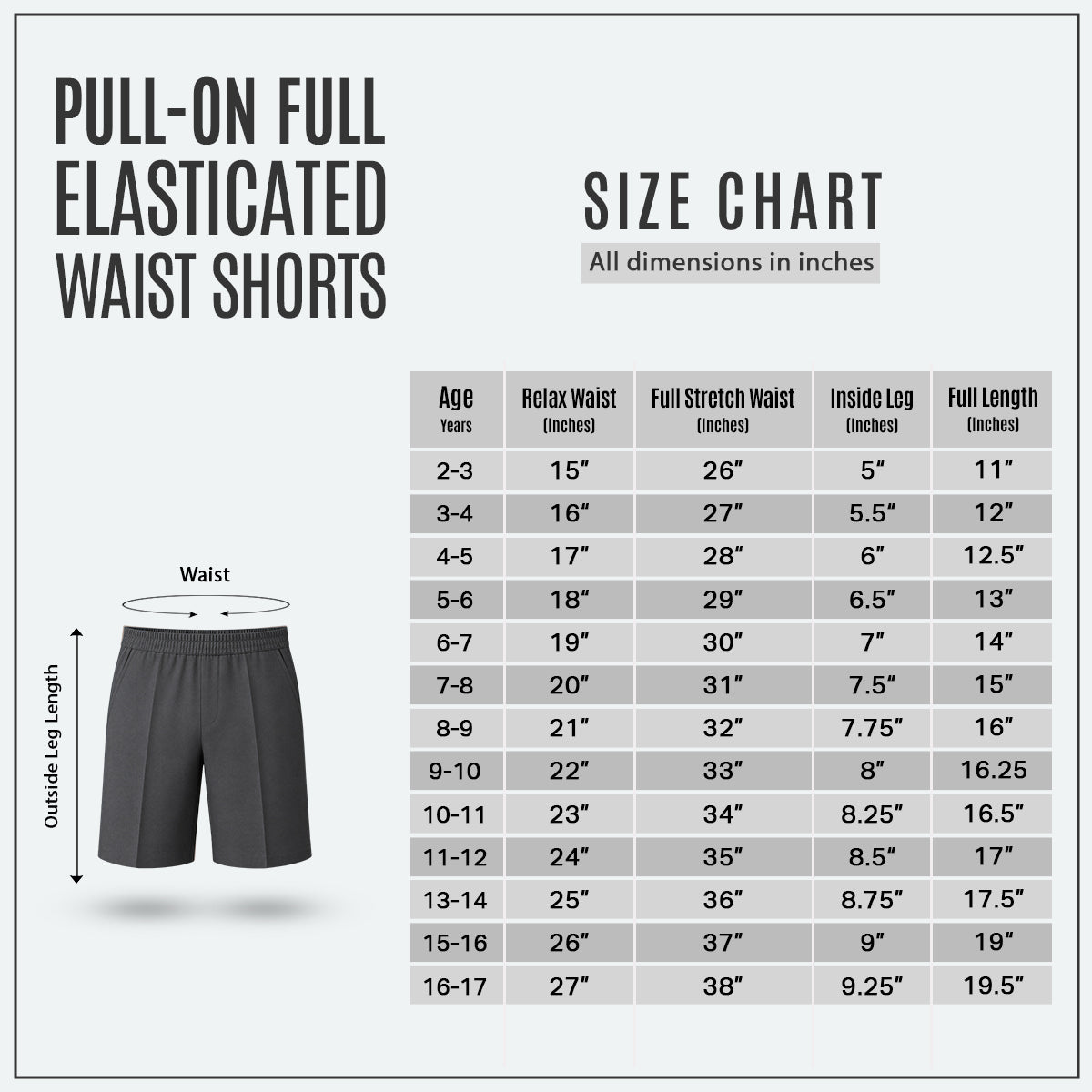 Grey Pull-On School Shorts – Full Elasticated Waist