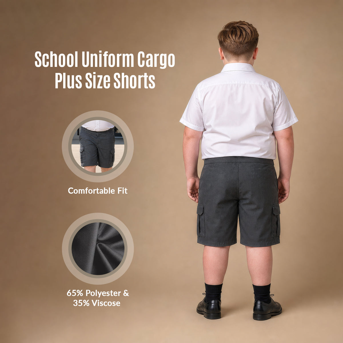 Pack of 2 Grey Plus Size Adjustable Waist Cargo Shorts | Zip & Clip