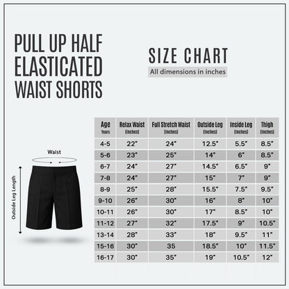 Black Half Elastic Pull Up Boys School Shorts