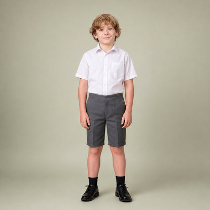 Pack of 2 Grey Half Elastic Pull Up Boys School Shorts