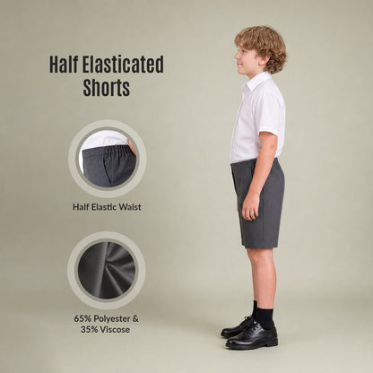 Pack of 2 Grey Half Elastic Pull Up Boys School Shorts