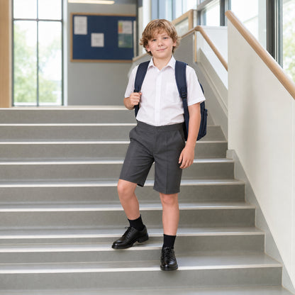Grey Half Elastic Pull Up Boys School Shorts