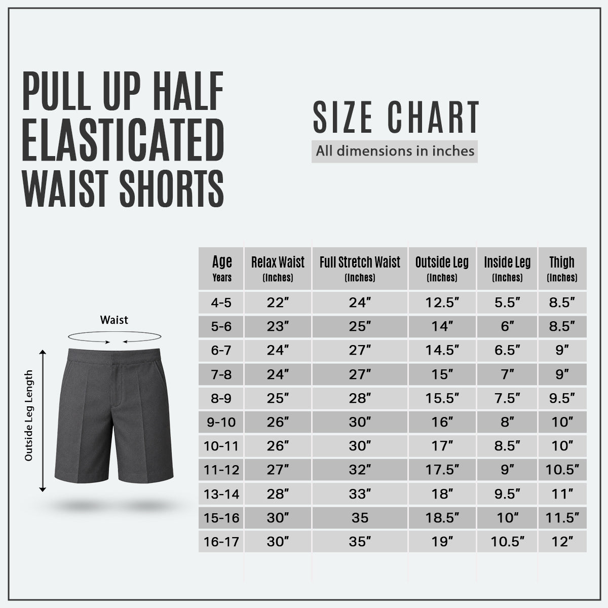 Pack of 2 Grey Half Elastic Pull Up Boys School Shorts