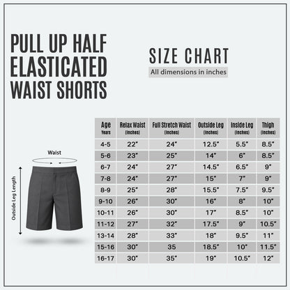 Pack of 2 Grey Half Elastic Pull Up Boys School Shorts